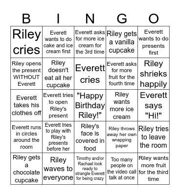 RILEY'S BIRTHDAY Bingo Card