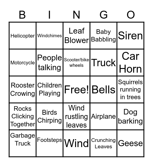 Music Sounds Bingo Card