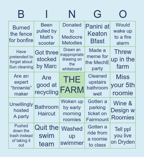 THE FARM Bingo Card