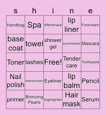 Beauty Bingo Card