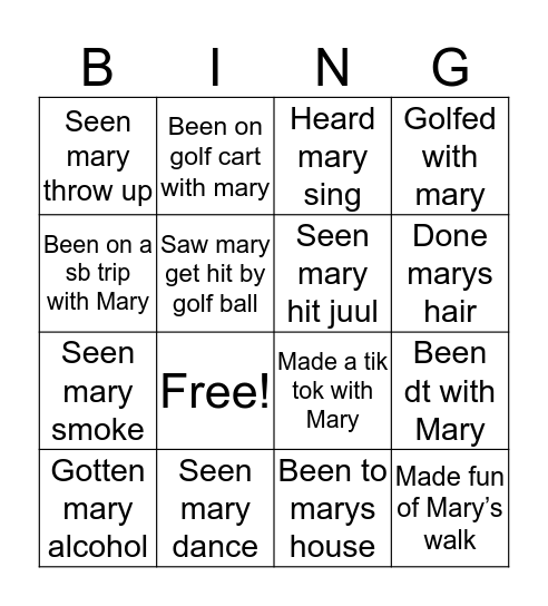 Mary Hunter Bingo Card