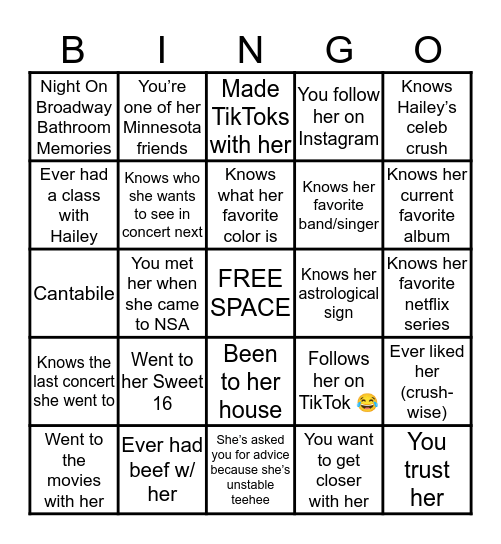 HAILEY BINGO Card