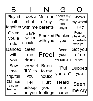 Are you Big Lexi’s friend or nah Bingo Card