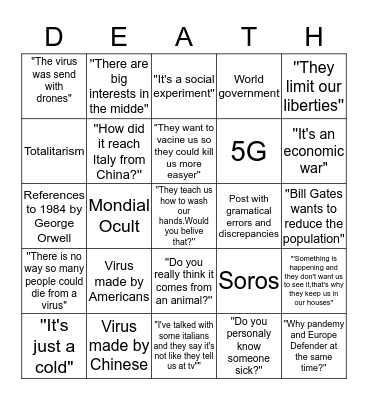 Coronavirus Bingo - Conspirational edition. Bingo Card