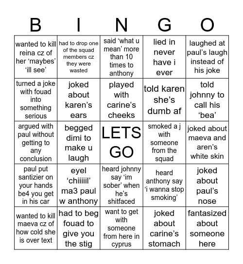 SQUAD EDITION Bingo Card