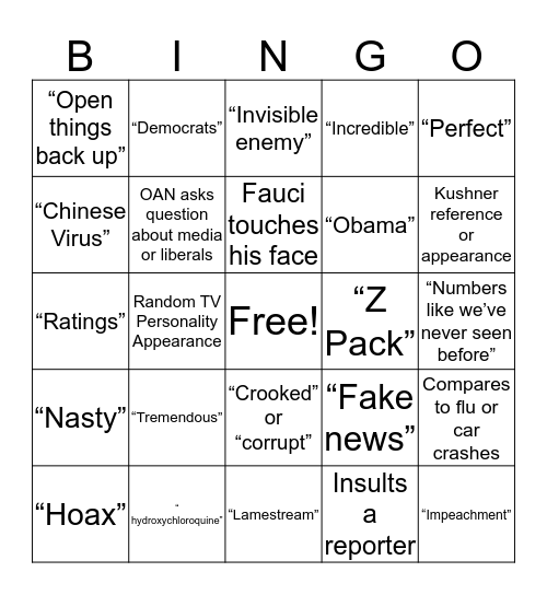 Coronavirus Briefing Bingo Card