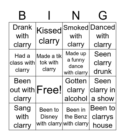 Clarry bingo Card