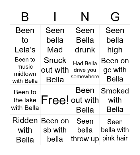 Bella bingo Card