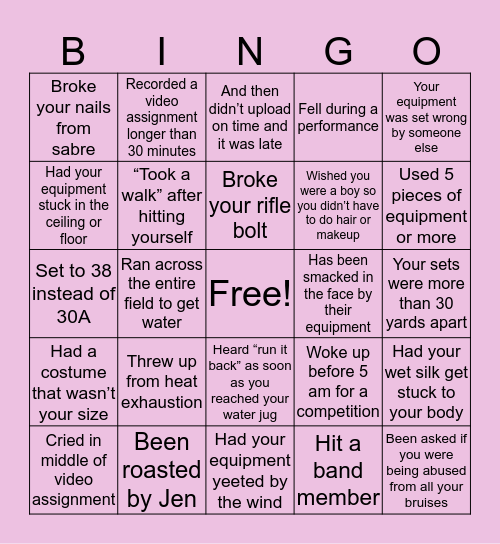 Guard Bingo Card