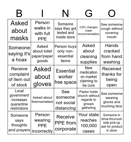 Coronavirus Bingo Card