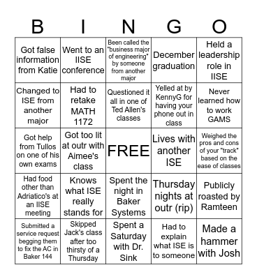 ISE Bingo Card