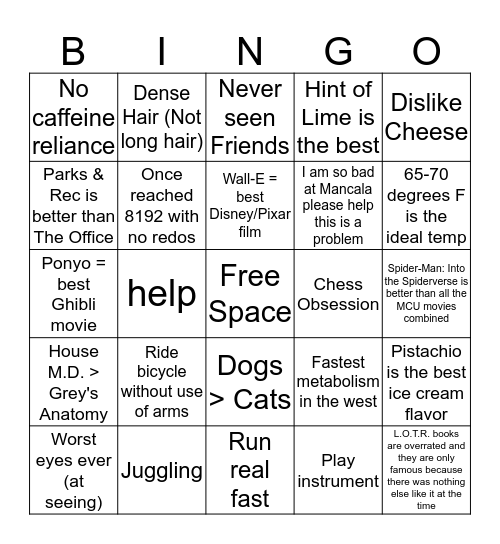 yeet Bingo Card