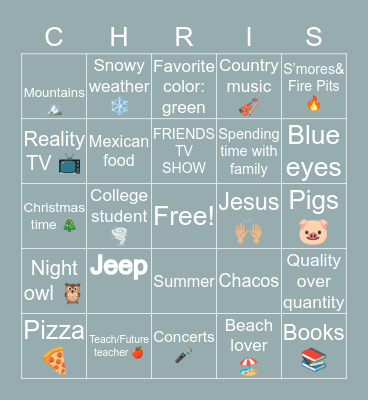 What do you have in common with... Bingo Card