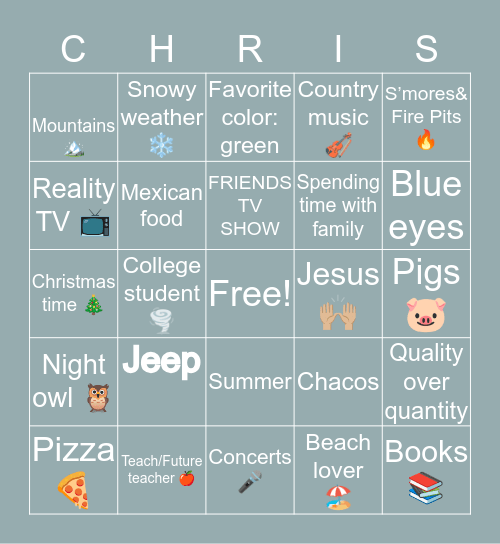 What do you have in common with... Bingo Card