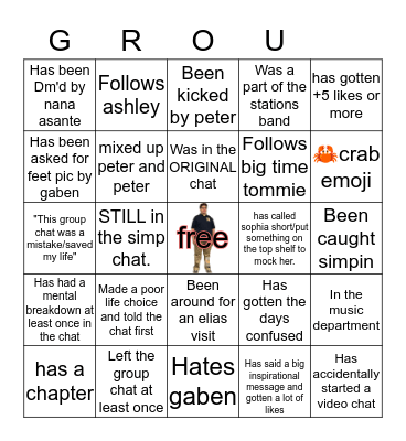 Group Chat Bingo Card