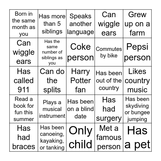 IPC Staff Bingo Card