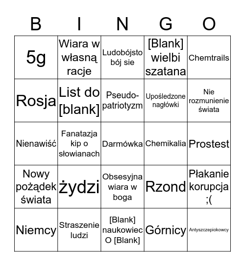 Klub inteligencji polskiej bingo Card