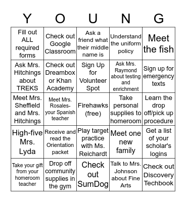 Orientation Young-O Bingo Card