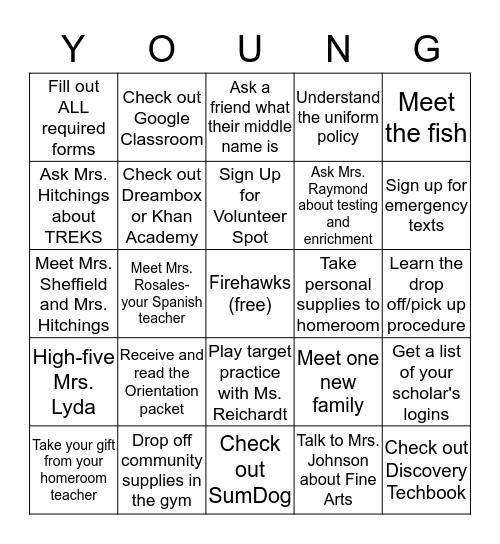 Orientation Young-O Bingo Card