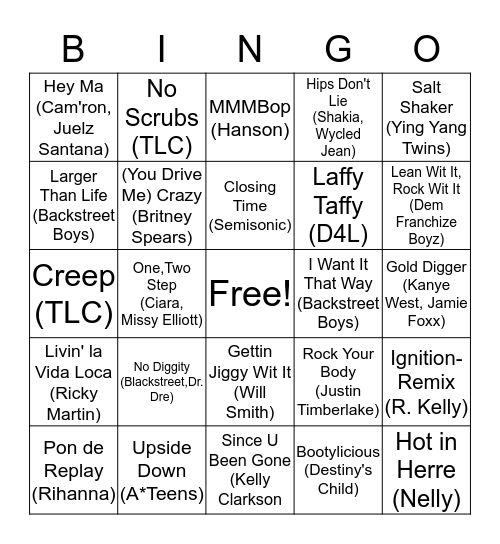 Music BINGO Throwbacks! Bingo Card