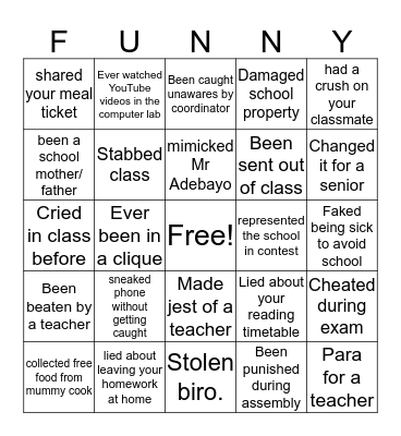 Molly's school edition Bingo Card