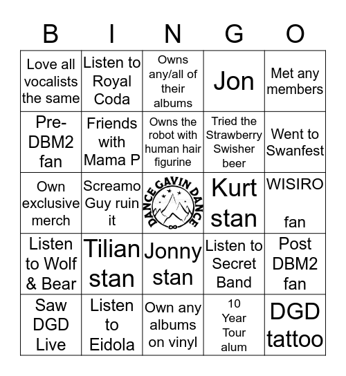 Dance Bingo Dance Bingo Card