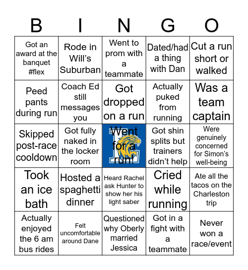 Lexington Cross Country Bingo Card