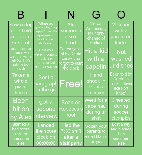Topsail Turfs Tutor Bingo Card
