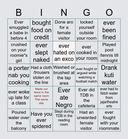 K U T I   H A L L Bingo Card