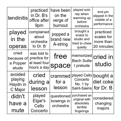 OSU Cello Studio Bingo Card