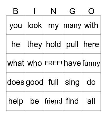 Unit 1 High Frequency Words Bingo Card