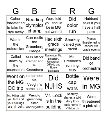 Greenberg Bingo Card