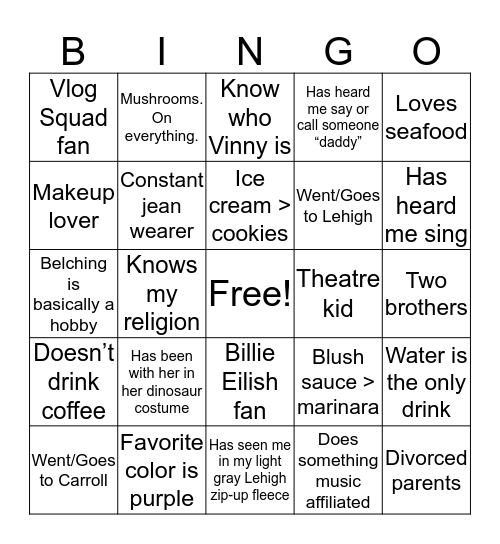 Cecily Bingo Card