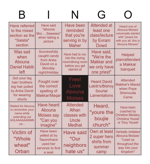 St. Mark Archdiocese BINGO Card