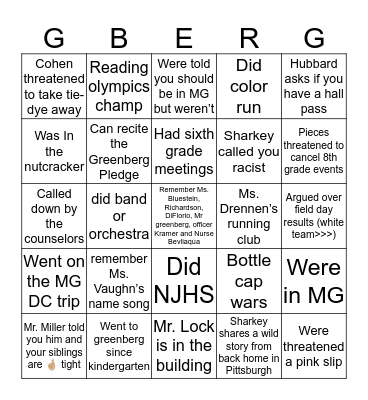 Greenberg Bingo Card