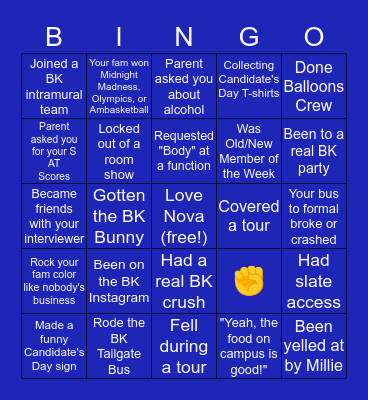 Blue Key Society Bingo Card