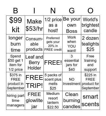 PartyLite Bingo!!! Bingo Card