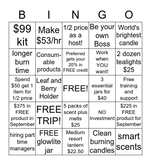 PartyLite Bingo!!! Bingo Card