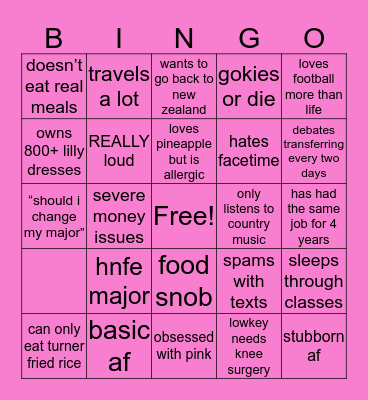 Haley Bingo Card