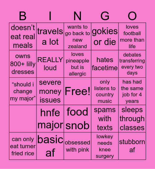 Haley Bingo Card