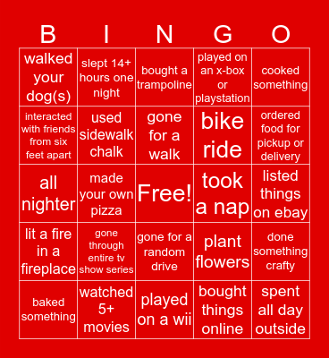 COVID QUARANTINE Bingo Card