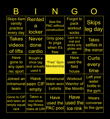 UW Rec Bingo Card