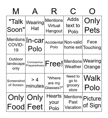 Parental Marco Polo Bingo Card