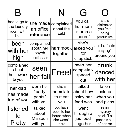 Ellen’s Bingo Card