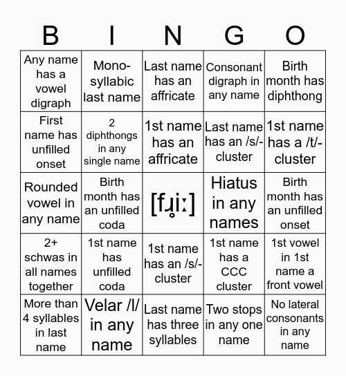 Fun-eticks Bingo Card