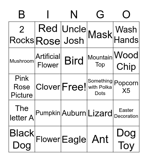 Scavenger  Hunt Bingo Card