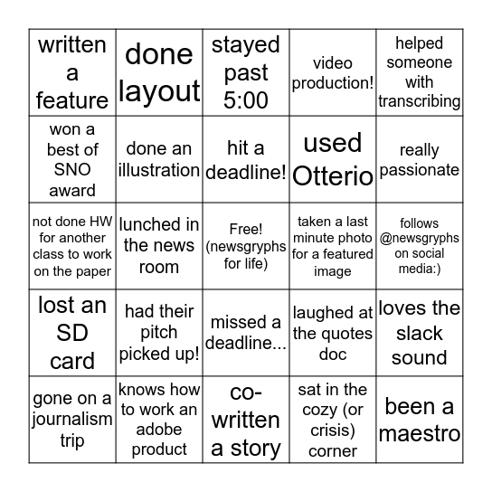 NewsGryphs! Bingo Card