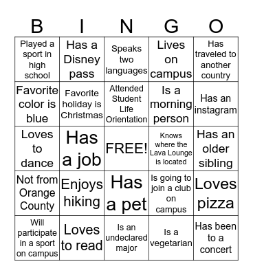 Meet your peers! Bingo Card
