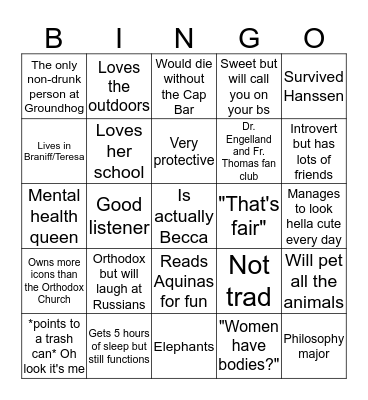 Becca Bingo! Bingo Card