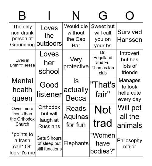 Becca Bingo! Bingo Card